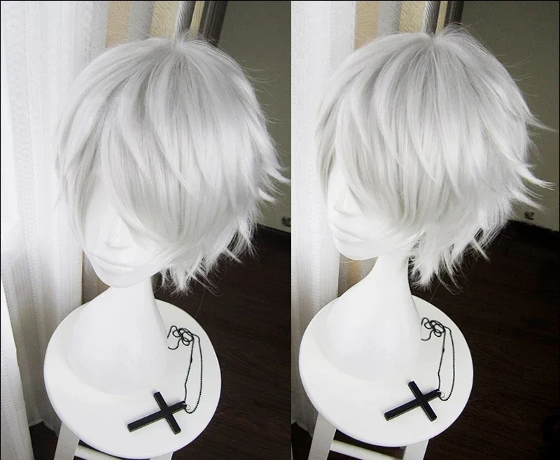 Anime Cosplay Tokyo Ghoul - アニメ東京グールカネキケン合成かつらショートシルバーホワイト耐熱毛コスプレウィッグ