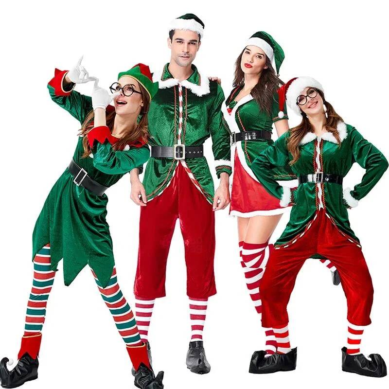 Anime Cosplay Couple - サンタクロースのコスプレ衣装クリスマスグリーンクリスマスエルフ変装カップルコスプレ衣装サンタクロース男性女性コスプレ衣装ギフト