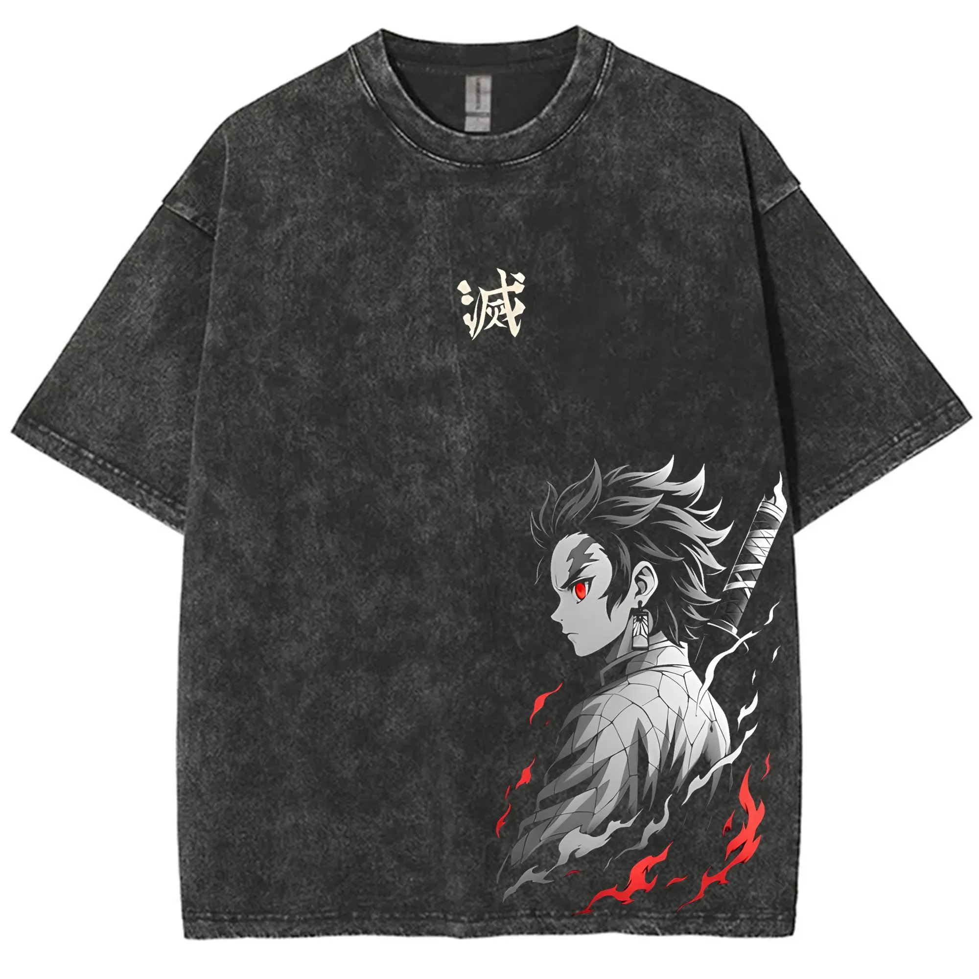 Anime Cosplay Pokemon - ストリートウェア 鬼滅の刃 ヴィンテージ ウォッシュド グラフィック Tシャツ