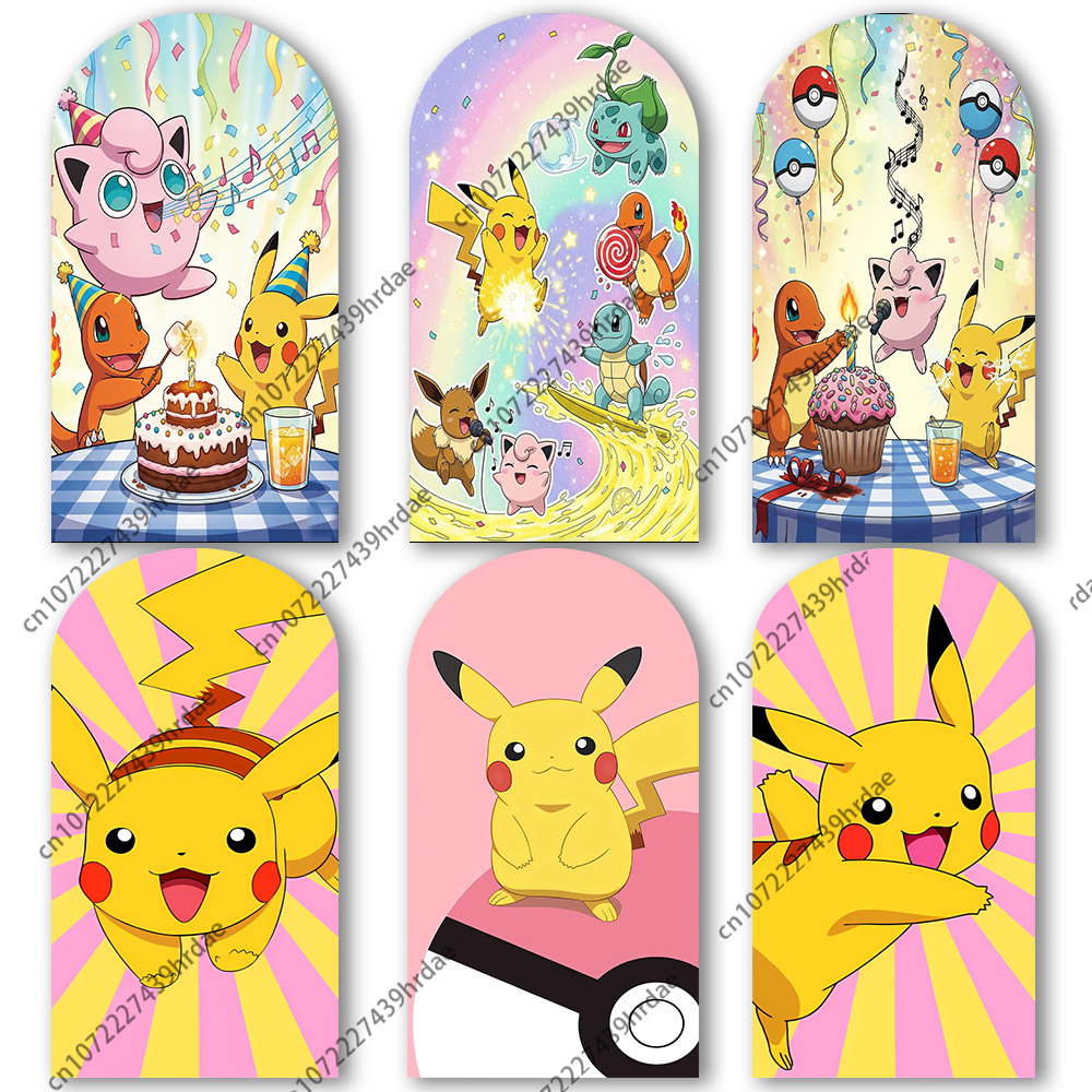 Anime Cosplay Pokemon - ポケモンピカチュウ背景アーチカバー男の子女の子誕生日パーティー背景装飾ケーキポケボール壁ポリエステルバナー小道具