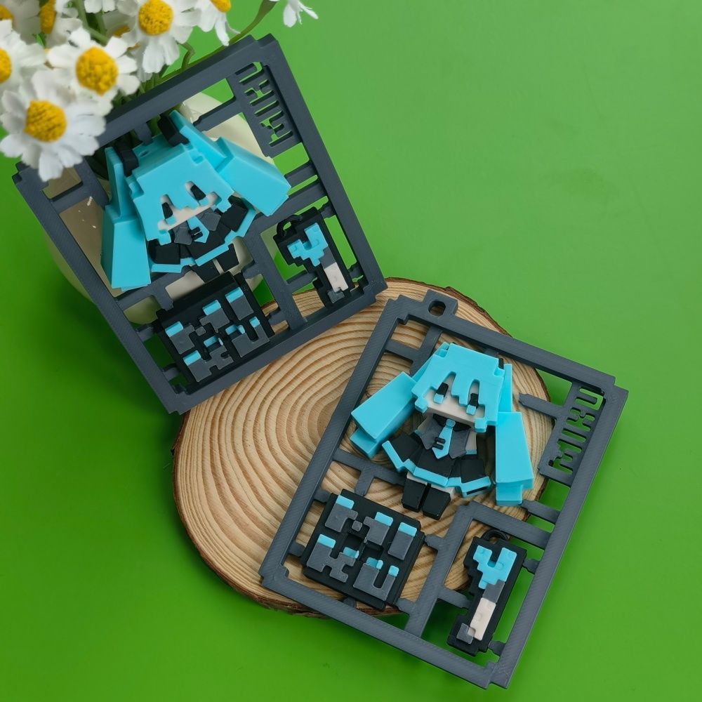 Cosplay Anime N - 3Dプリント製のかわいいピクセル初音ミク半完成モデル、台座付きデスクトップ装飾品、穴付きキーホルダー