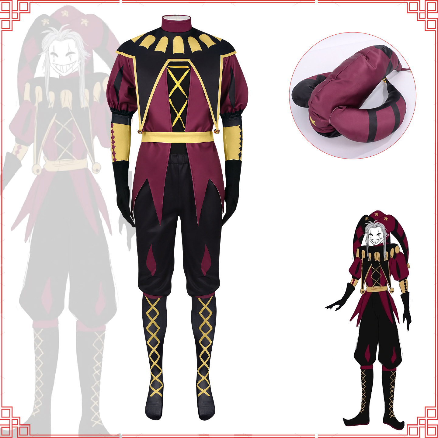アニメピエロコスプレ緑赤衣装マスク帽子手袋靴下クリスマスハロ - Anime Cosplay Mask のレビューと価格
